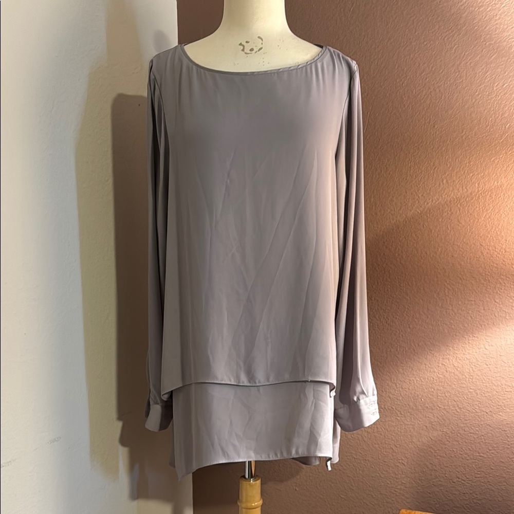 White House Black Market Silver Asymmetrical Blouse